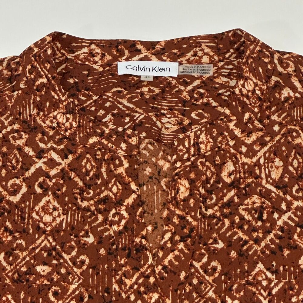 Calvin Klein Women's Brown Patterned Long Sleeve Blouse Size 3XL‎